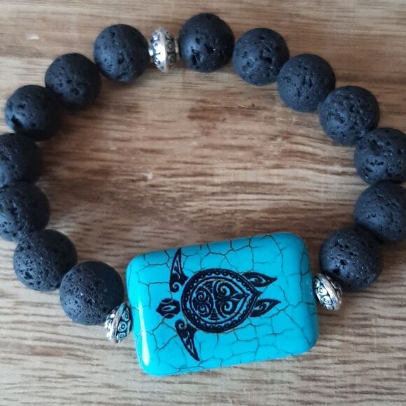 Sea Turtle Hawaiian Vibe Lava Diffuser Stretch Bracelet - Picture 4 of 6
